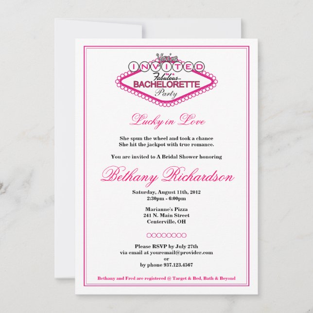 Invitación a la Bachelorette de Las Vegas (Anverso)