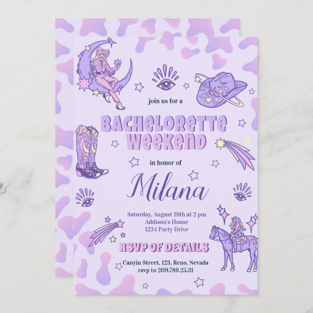 Invitación a la Bachelorette de Space Purple Cowgi (Anverso / Reverso)