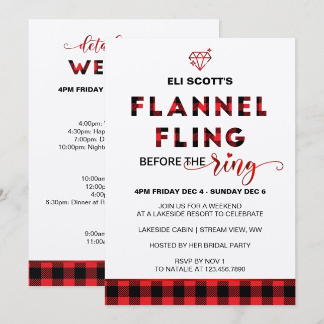 Invitación a la Bachelorette Flannel Fling + Itine (Anverso / Reverso)