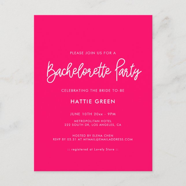 Invitación a la Bachelorette Party de caligrafía m (Anverso)