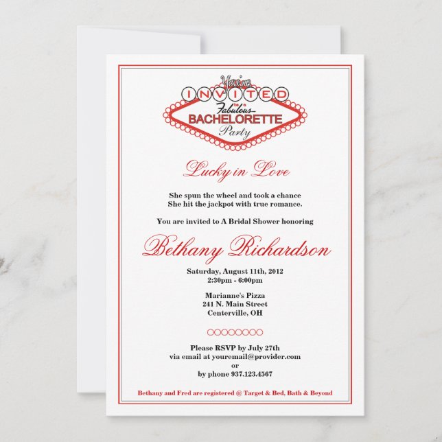 Invitación a la Bachelorette Party de Las Vegas (Anverso)