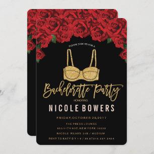 Invitación a la Bachelorette Party Gold Bra Red Ro