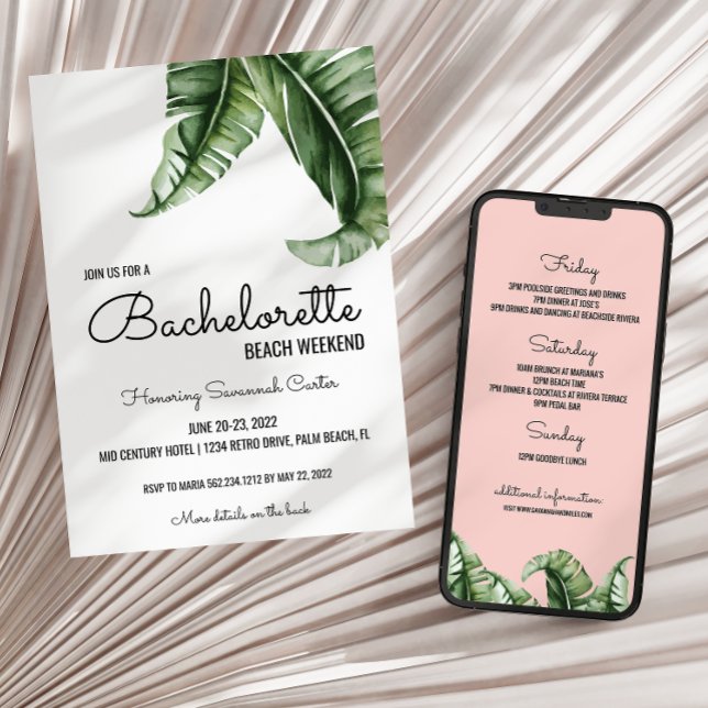 Invitación a la Bachelorette PInk Tropical + Itine (Subido por el creador)