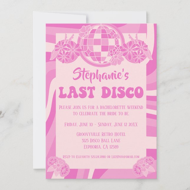 Invitación a la Bachelorette Retro Pink Last Disco (Anverso)