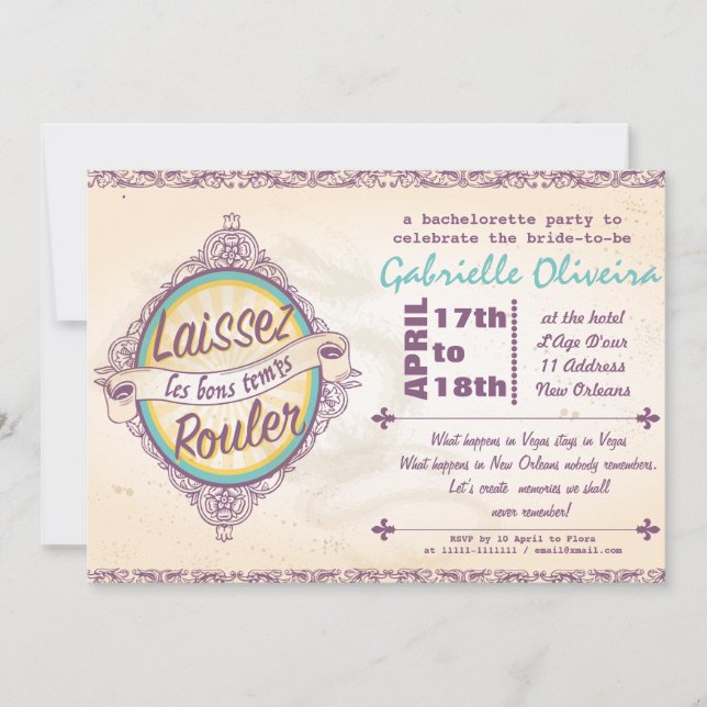 Invitación a la bachillerato de Nueva Orleans (Anverso)