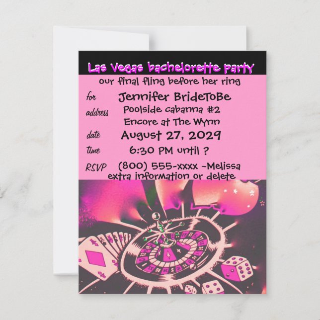 Invitación a la bachillerato rosa de Las Vegas (Anverso)