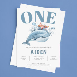 Invitación a la ballena azul de la primera fiesta 