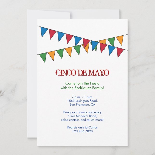 Invitación a la bandera de Cinco de Mayo (Anverso)