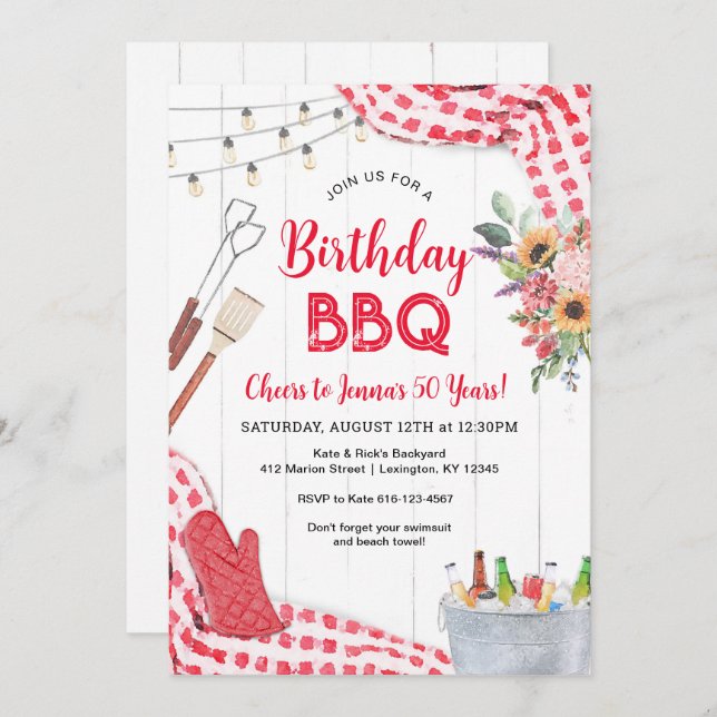 Invitación a la barbacoa de cumpleaños (Anverso / Reverso)