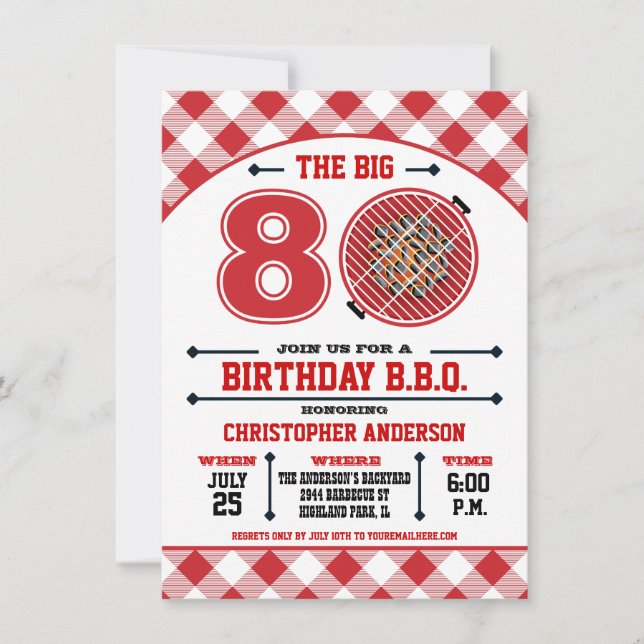 Invitación a la barbacoa de cumpleaños número 80 (Anverso)