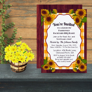 Invitación a la barbacoa de Farmhouse Gingham Pa