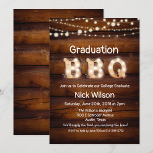 Invitación a la barbacoa de graduación rústica