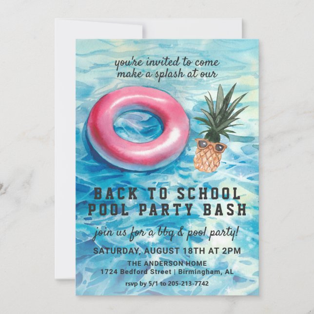 Invitación a la barbacoa de la fiesta de piscina d (Anverso)