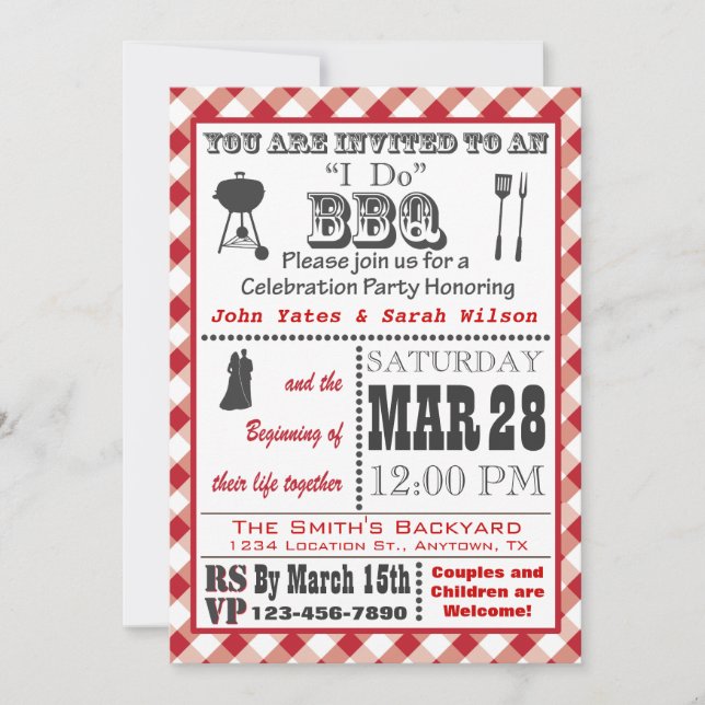 Invitación a la barbacoa de Red I Do Barbecue (Anverso)