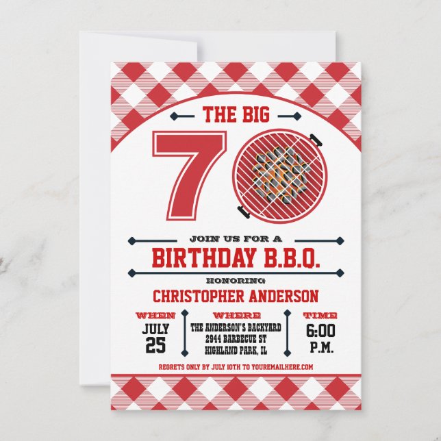 Invitación a la barbacoa del 70 cumpleaños (Anverso)