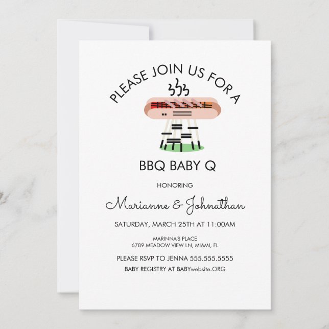 Invitación a la barbacoa para baby shower con hot  (Anverso)
