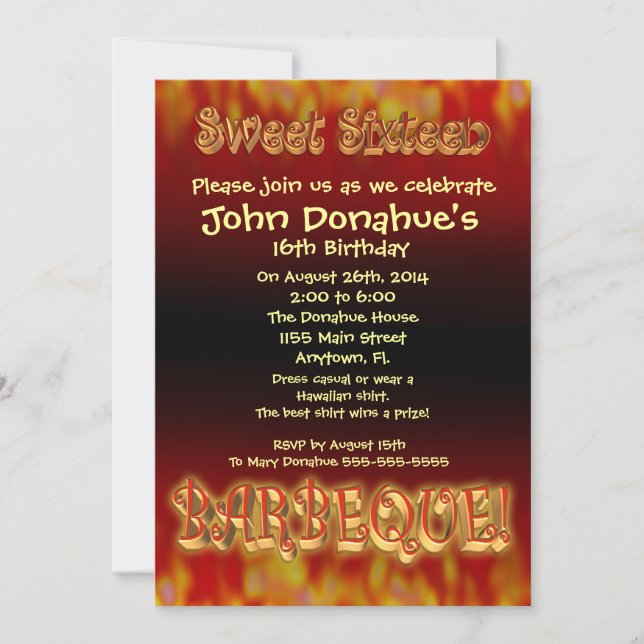 Invitación a la barbacoa Sweet 16 (Anverso)