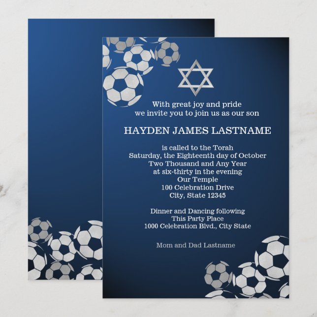 Invitación a la barra de fútbol Mitzvah (Anverso / Reverso)