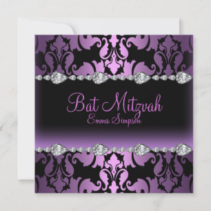 Invitación a la Bat Mitzvah de Damasco Púrpura y D