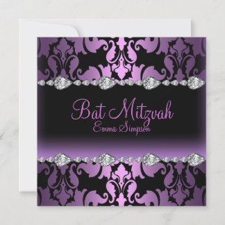 Invitación a la Bat Mitzvah de Damasco Púrpura y D