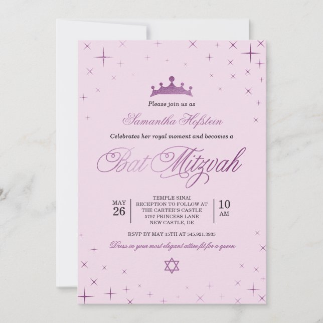 Invitación a la Bat Mitzvah de la Princesa Corona  (Anverso)
