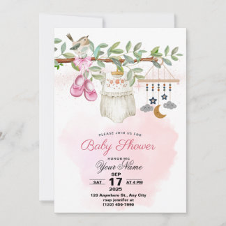 invitación a la bebé con una ducha a color agua