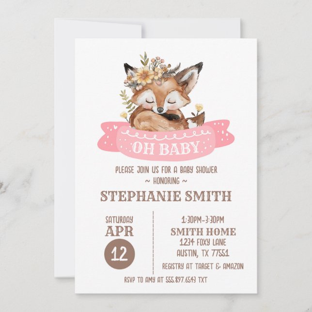 Invitación a la bebé de Fox Baby Shower (Anverso)