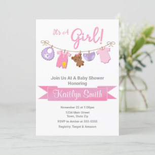 Invitación a la bebé en Baby Shower de Clothesline