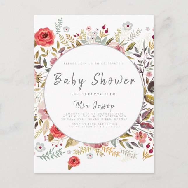 Invitación a la bebé floral Baby Shower (Anverso)