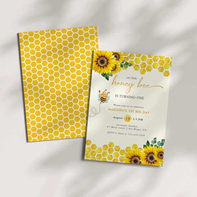 Invitación a la bebé por cumpleaños de Bee Day Bir (Subido por el creador)