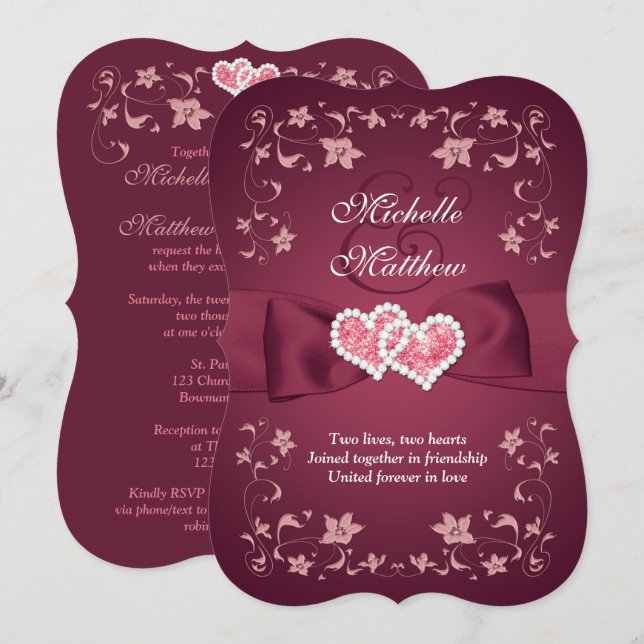 Invitación a la boda 2 Borgoña, floral de Rubor, c (Anverso / Reverso)