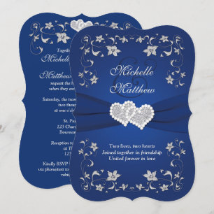 Invitación a la boda 2 Plata azul real, floral, co