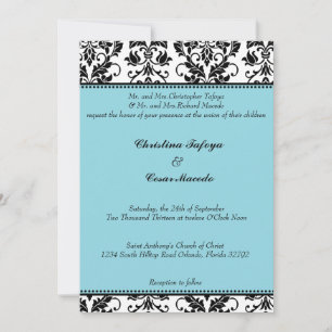 Invitación a la boda 5x7 Bebé Damasco negro Azul S