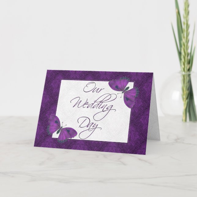 Invitación a la boda 5X7 Mariposa Brocade Púrpura (Anverso)