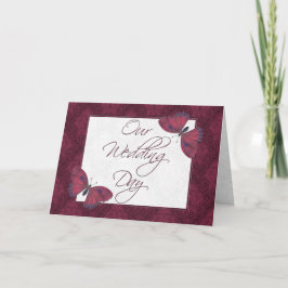 Invitación a la boda 5X7 Mariposa Brocade Rojo