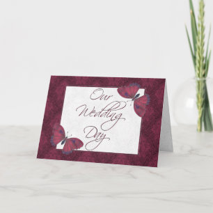 Invitación a la boda 5X7 Mariposa Brocade Rojo