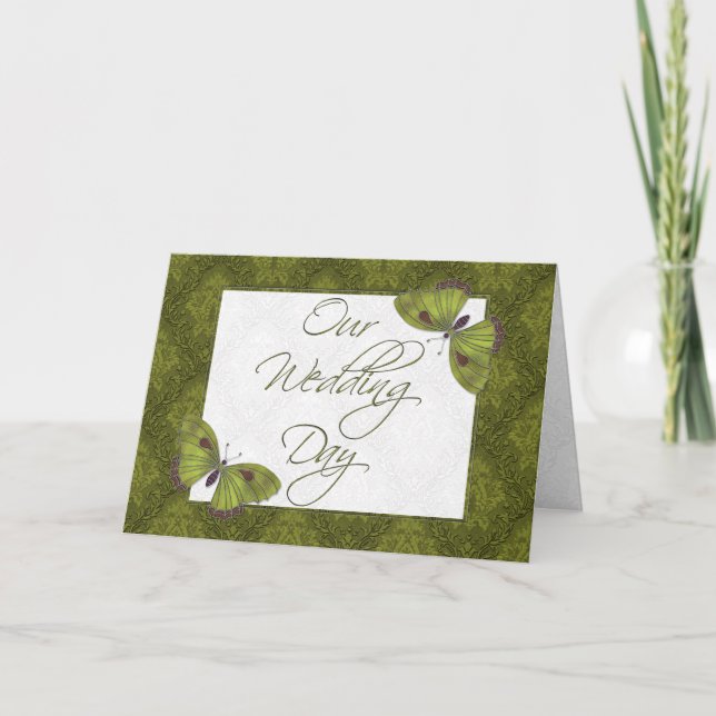 Invitación a la boda 5X7 mariposa Brocade verde (Anverso)