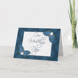 Invitación a la boda 5X7 mariposa Brocade verde az