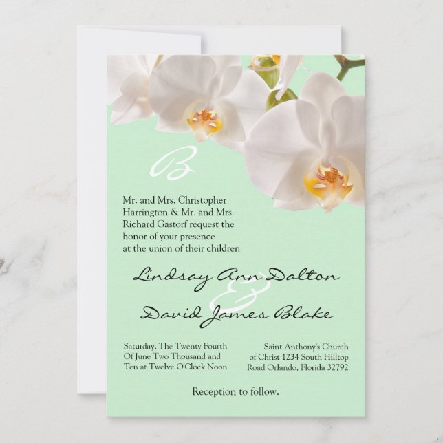 Invitación a la boda 5x7 Verde y orquídeas (Anverso)