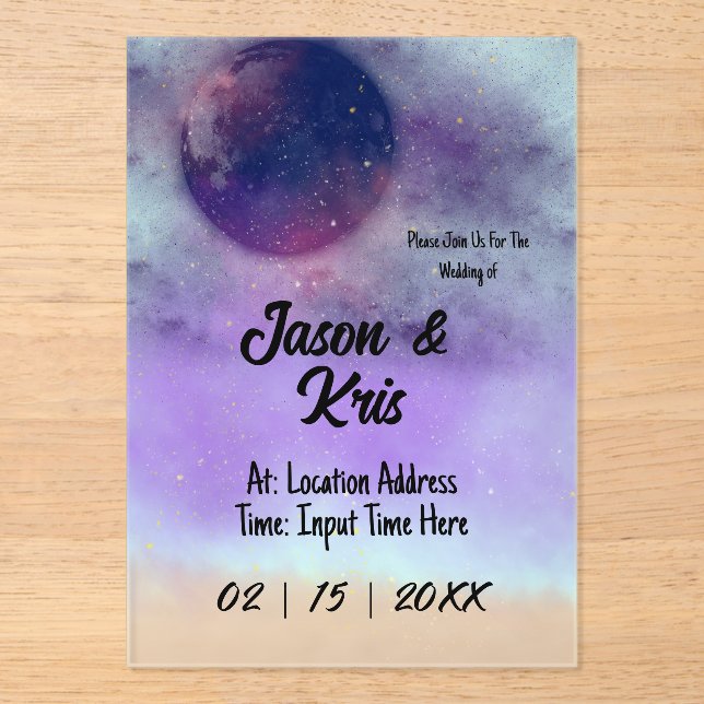 Invitación a la boda acrílica celestial (Anverso)