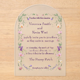 Invitación a la boda acrílica con flores silvestre