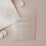 Invitación a la boda acrílica con retrato formal P<br><div class="desc">Añada un toque de lujo a su boda con esta moderna invitación a la boda acrílica, diseñada para parejas que buscan una invitación única y elegante. Imprimido en una tarjeta acrílica transparente y elegante, este diseño presenta una tipografía minimalista que crea una estética limpia y contemporánea. La combinación de fuentes...</div>