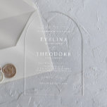 Invitación a la boda acrílica con retrato formal P<br><div class="desc">Esta invitación a la boda muestra un diseño elegante y formal, perfecto para una ceremonia sofisticada. La invitación presenta una estética minimalista, con líneas depuradas y un enfoque en la tipografía. Los nombres se muestran de forma prominente en una fuente serif clásica, lo que da un aire de gracia eterna...</div>