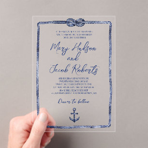 Invitación a la boda acrílica costera