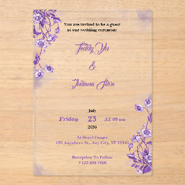 Invitación a la boda acrílica de color morado flor