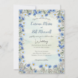 Invitación a la boda acrílica de flor salvaje azul