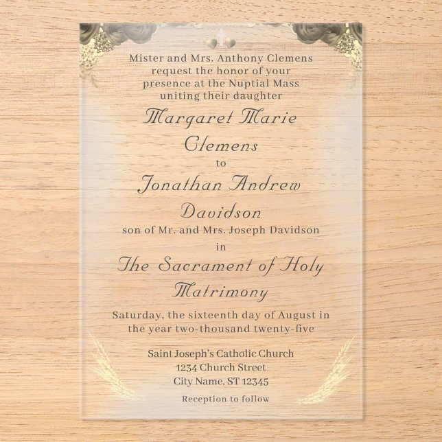 Invitación a la boda acrílica de Gracia Católica (Subido por el creador)