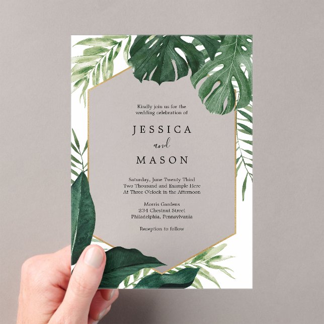 Invitación a la boda acrílica de Monstera Tropical (Insitu (portátil))