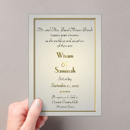 Invitación a la boda acrílica de oro clásico