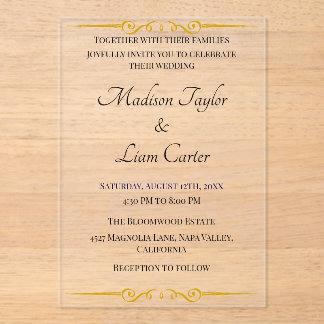 Invitación a la boda acrílica de Rubor simple